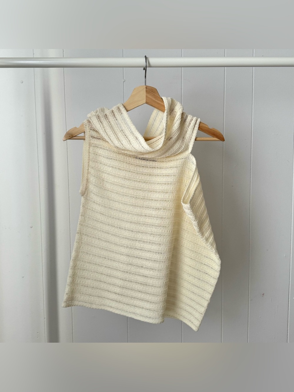 Issey Miyake Cream Sleeveless Asymmetrical Knit Top/Sweater